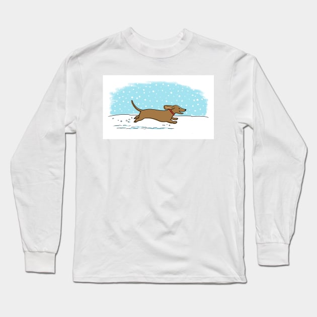 Cute Dachshund Snow Holiday | Winter Wiener Dog Long Sleeve T-Shirt by Coffee Squirrel